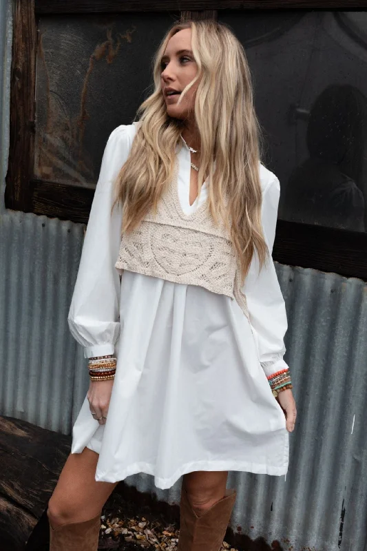 Sweet Edge Crochet Vest Tunic Dress - White