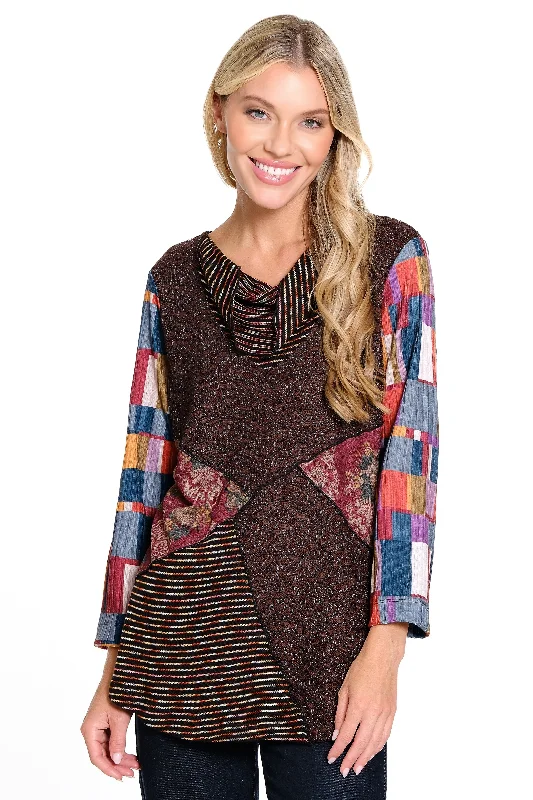 Mixed Media Patch Knit Tunic - Patch Multi