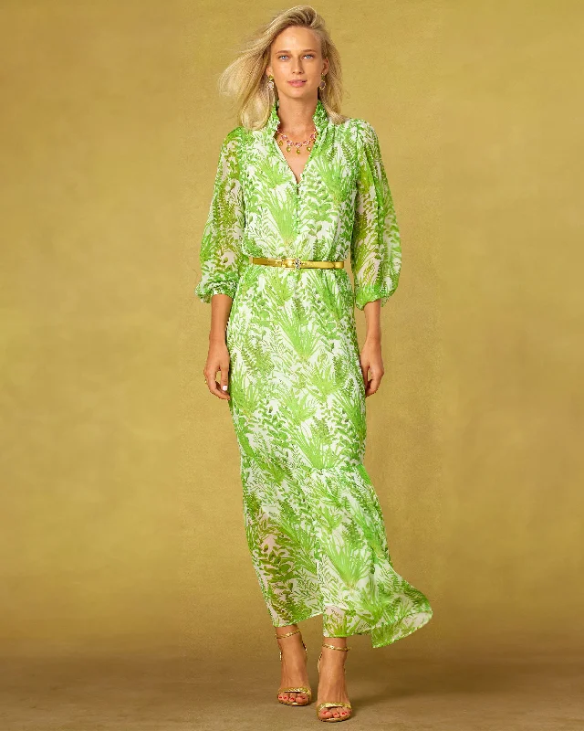 Blythe Maxi Crinkle Chiffon Dress in Delicate Greenery