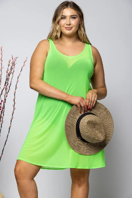 NEON GREEN SILHOUETTE PLUS SIZE MIDI DRESS D7388X