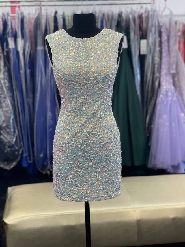 Amarra 87432 Size 2, 12 Cotton Candy Short Fitted Sequin High Neck Backless Modest Homecoming Dress Formal Amarra 87432 Size 2, 12 Cotton Candy Short Fitted Sequin High Neck Backless Modest Homecoming Dress Formal
