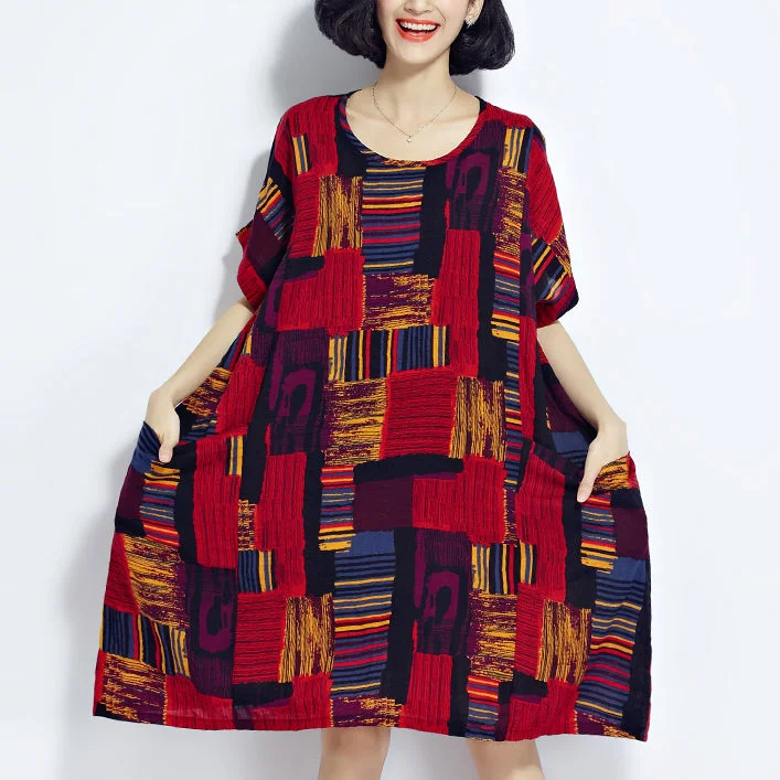 New red prints cotton dress trendy plus size cotton clothing dresses New o neck short sleeve midi dress New red prints cotton dress trendy plus size cotton clothing dresses New o neck short sleeve midi dress