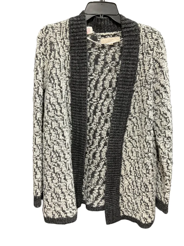 Sweater Cardigan By Loft In Grey & White, Size: L