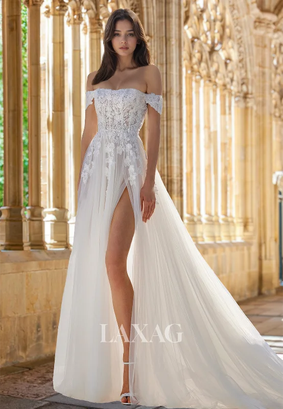 Sweetheart Off-Shoulder Sleeveless Tulle A-Line Wedding Dress Beaded Lace Applique Bride Gowns Sweetheart Off-Shoulder Sleeveless Tulle A-Line Wedding Dress Beaded Lace Applique Bride Gowns