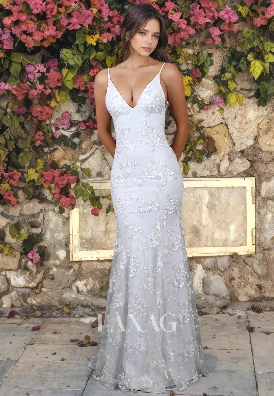 Spghetti Straps V-Neck Backless Sequins Sleek Satin Mermaid Wedding Dress with Train Spghetti Straps V-Neck Backless Sequins Sleek Satin Mermaid Wedding Dress with Train