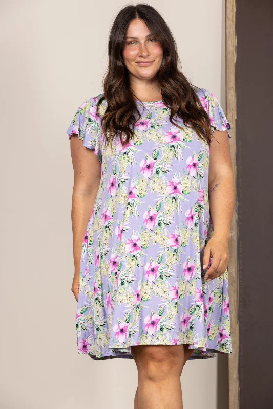 LILAC BABY DOLL BUTTERFLY SLEEVES PLUS SIZE MIDI DRESS VC5637AB