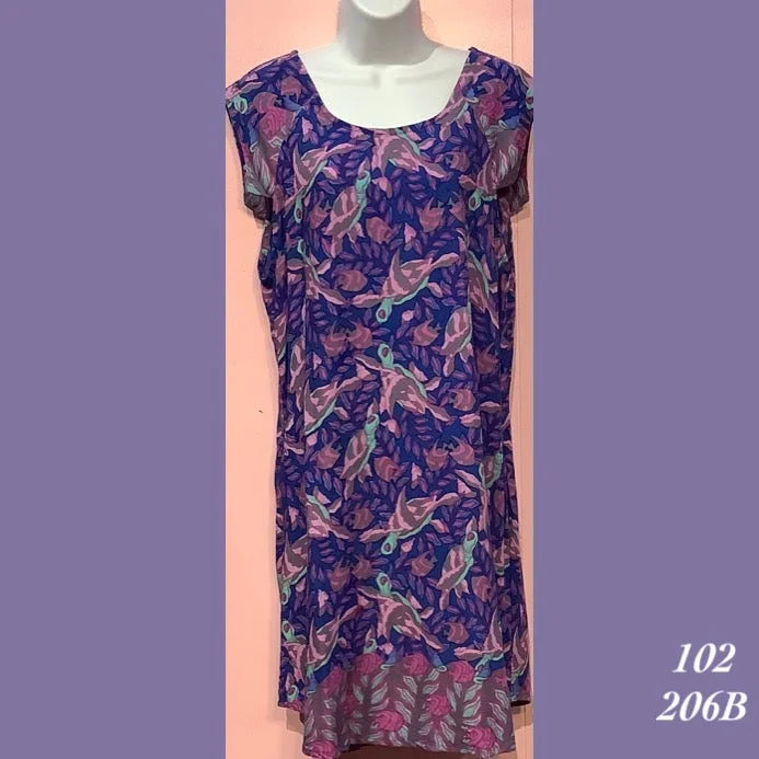 Rainbow Jo Sea Turtle Print Mumu Midi Dress with Sleeves & Pockets - 102 - 206B