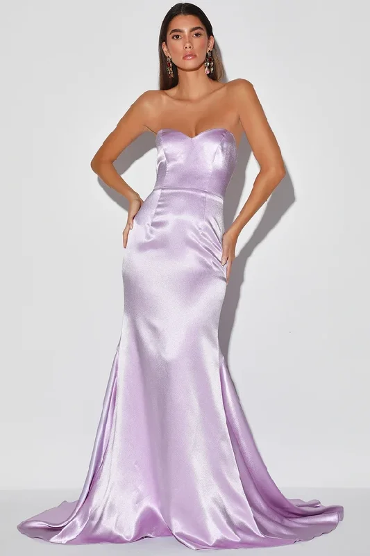 Remember This Moment Lavender Satin Strapless Mermaid Maxi Dress