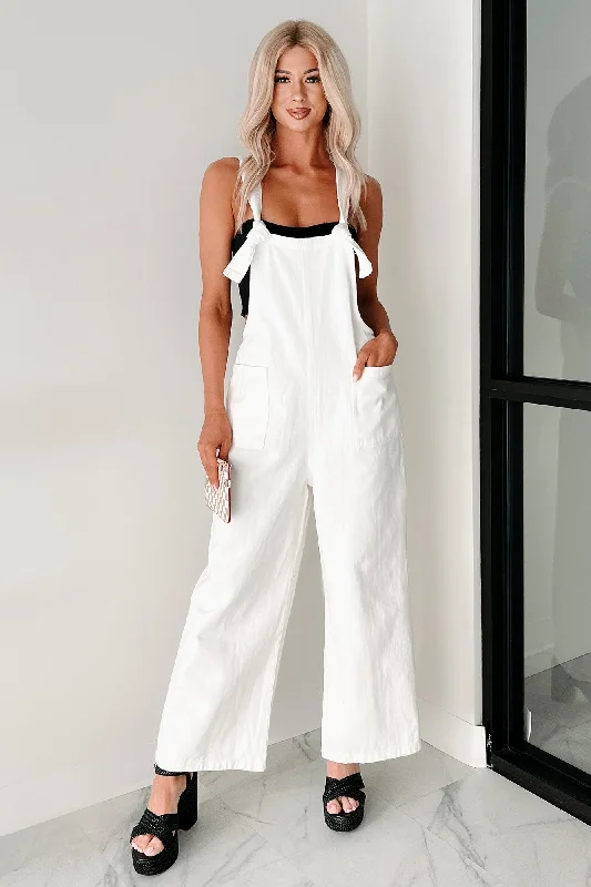 Running Wild Wide Leg Denim Overalls (Off White)