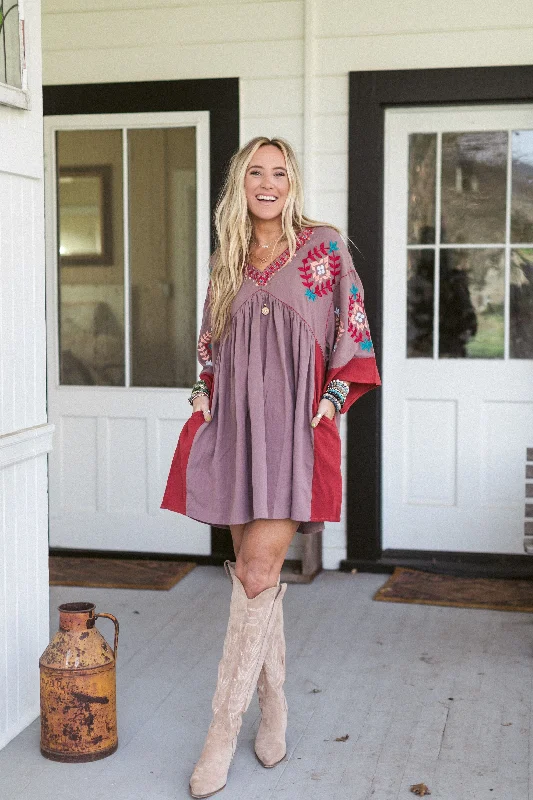 Sundara Embroidered Tunic Dress - Mocha