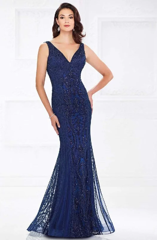 Montage by Mon Cheri - Plunging V-Neck Ribbonwork Evening Gown 118975