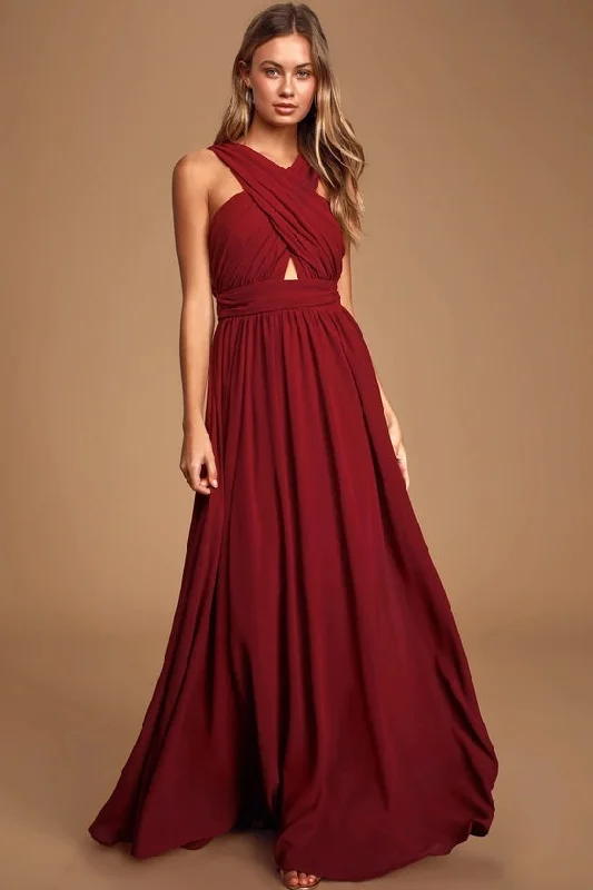 Divine Inspiration Burgundy Halter Maxi Dress