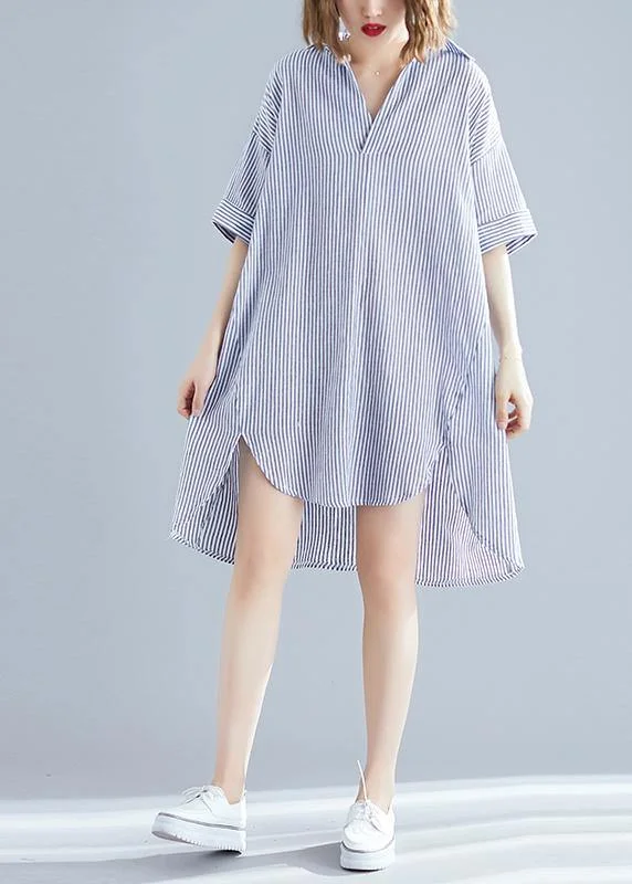 Italian gray striped linen dress Vintage Photography lapel asymmetric Midi Summer Dresses Italian gray striped linen dress Vintage Photography lapel asymmetric Midi Summer Dresses