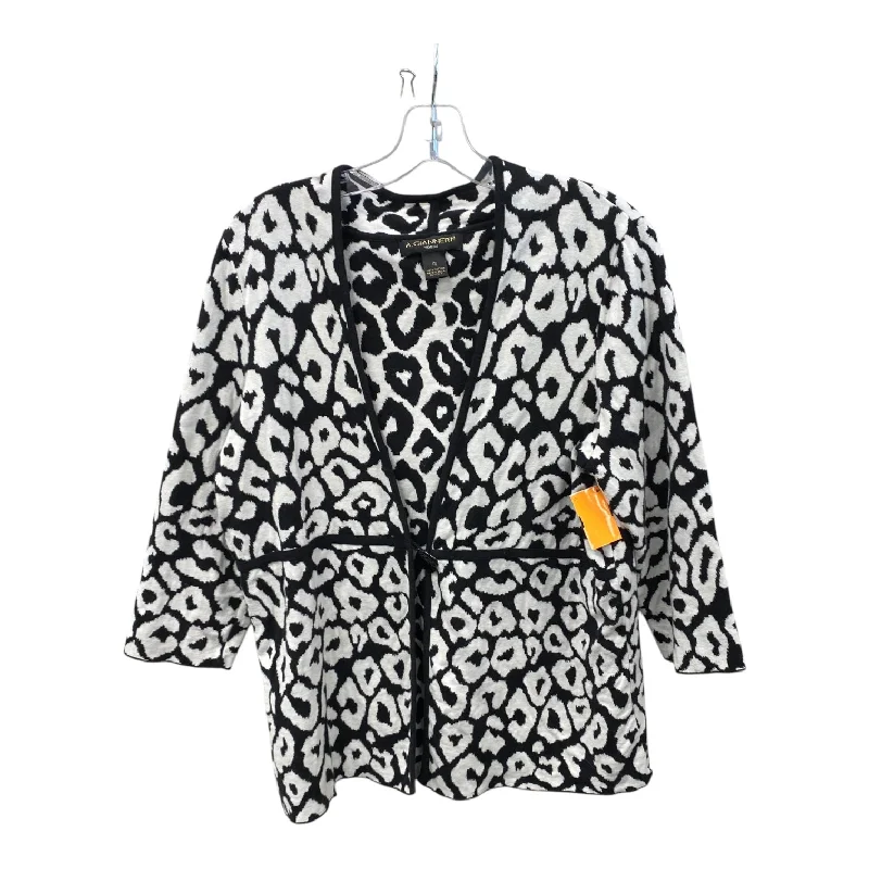 Cardigan By A Giannetti In Black & White, Size:1X