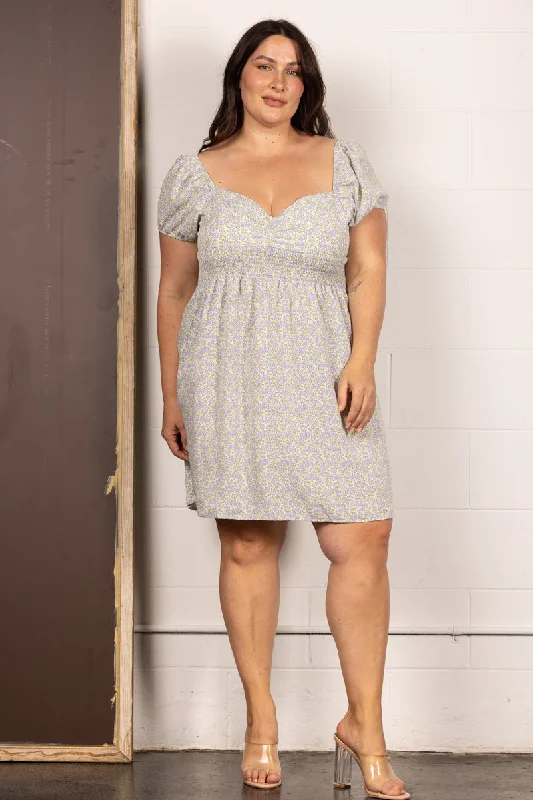 IVORY FLORAL SWEETHEART PLUS SIZE MIDI DRESS D3883SX