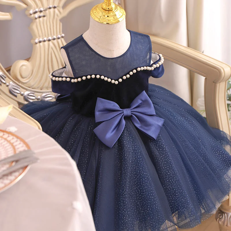 Baby Girl Formal Princess Dresses Toddler Blue Beadwork Bow Puffy Birthday Party Dress Baby Girl Formal Princess Dresses Toddler Blue Beadwork Bow Puffy Birthday Party Dress