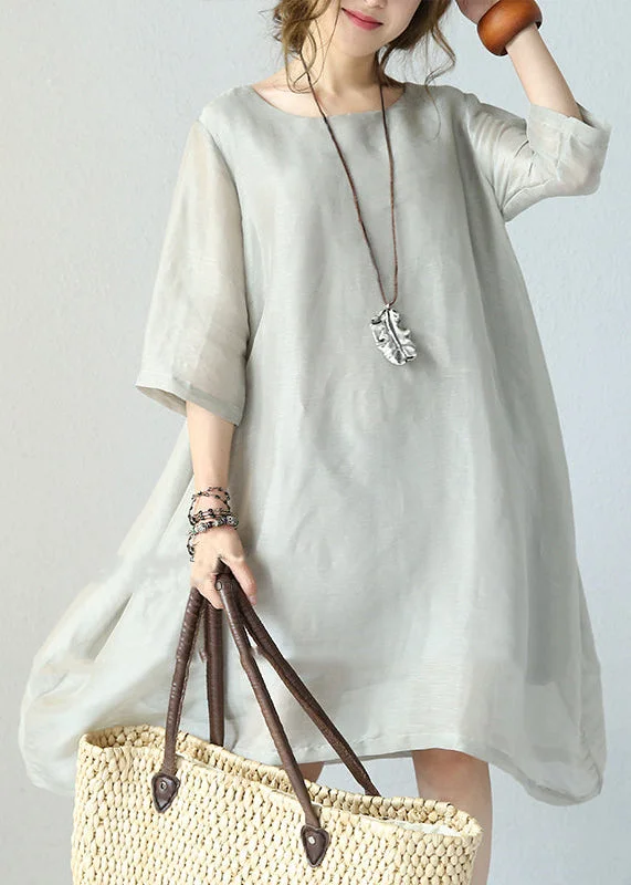 stylish gray pure silk dresses plus silk clothing dresses women o neck half sleeve midi dress stylish gray pure silk dresses plus silk clothing dresses women o neck half sleeve midi dress