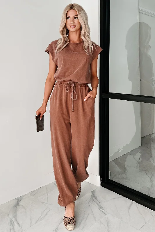 Just The Basics Short Sleeve Jumpsuit (Chestnut)
