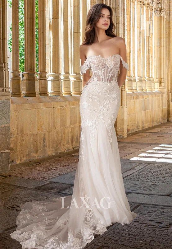 Off-Shoulder Pleated Lace Applique Bride Gowns Sweetheart Sleeveless Mermaid Wedding Dress with Train Off-Shoulder Pleated Lace Applique Bride Gowns Sweetheart Sleeveless Mermaid Wedding Dress with Train