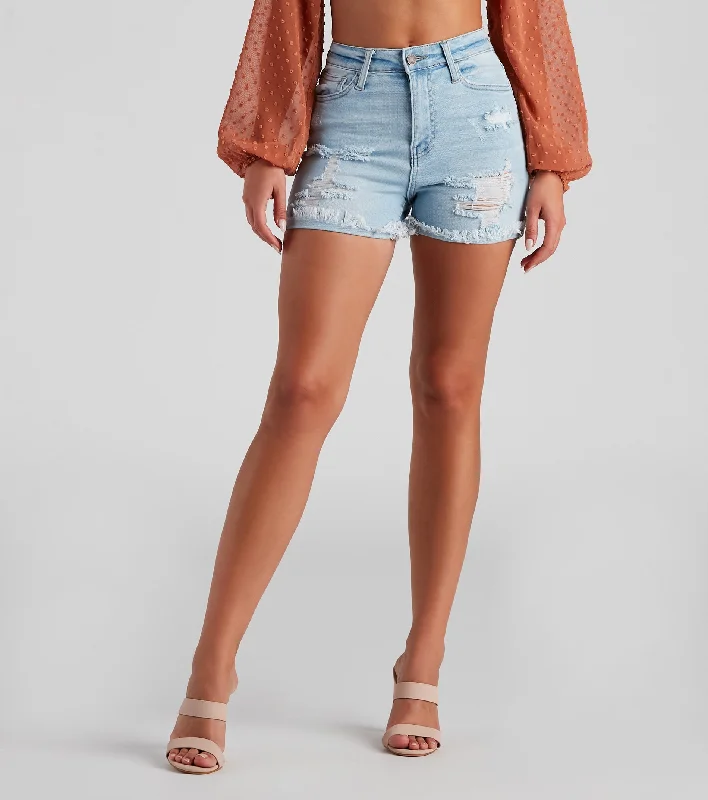Chloe High Rise Distressed Denim Shorts By Windsor Denim