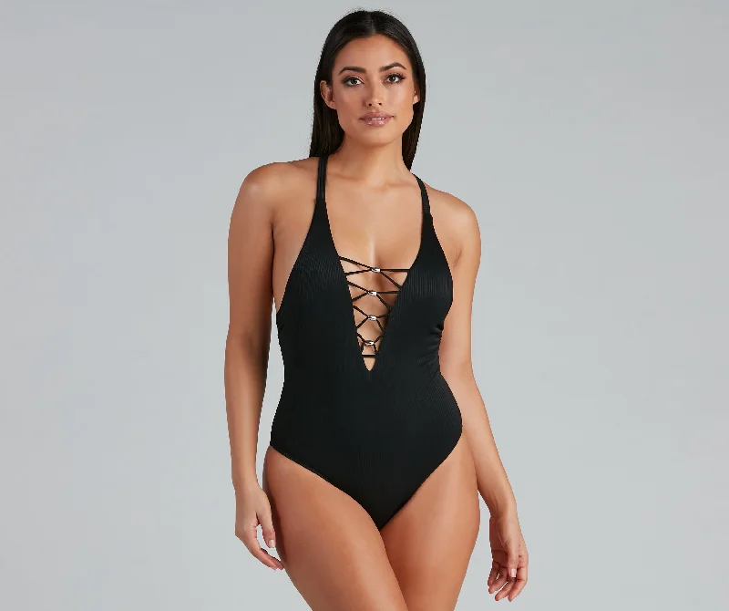 Just Bead It Lattice Open-Back Swimsuit