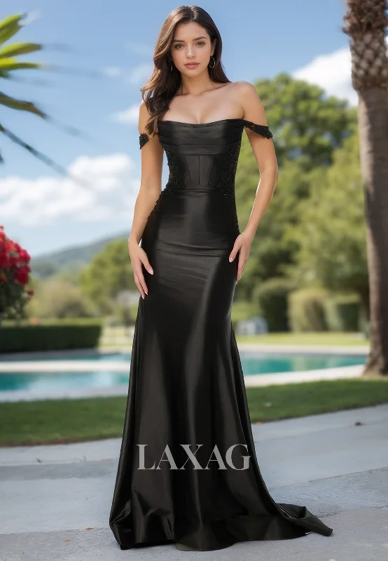 Tube Top Off-Shoulder Sleeveless Beaded Sequined Pleated Sweep Train Satin Meramid Prom Dress Tube Top Off-Shoulder Sleeveless Beaded Sequined Pleated Sweep Train Satin Meramid Prom Dress