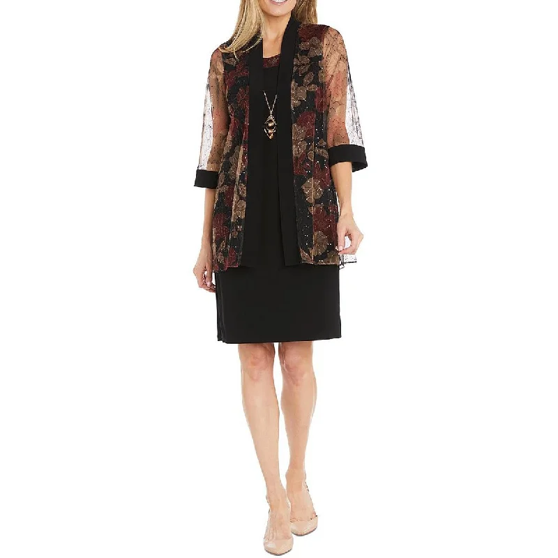 R&M Richards Womens Petites Printed Crepe Dress With Jacket