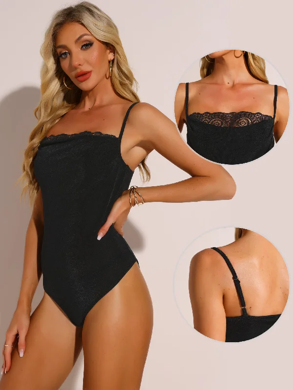 Lace Patchwork Spaghetti Strap Party Bodysuit