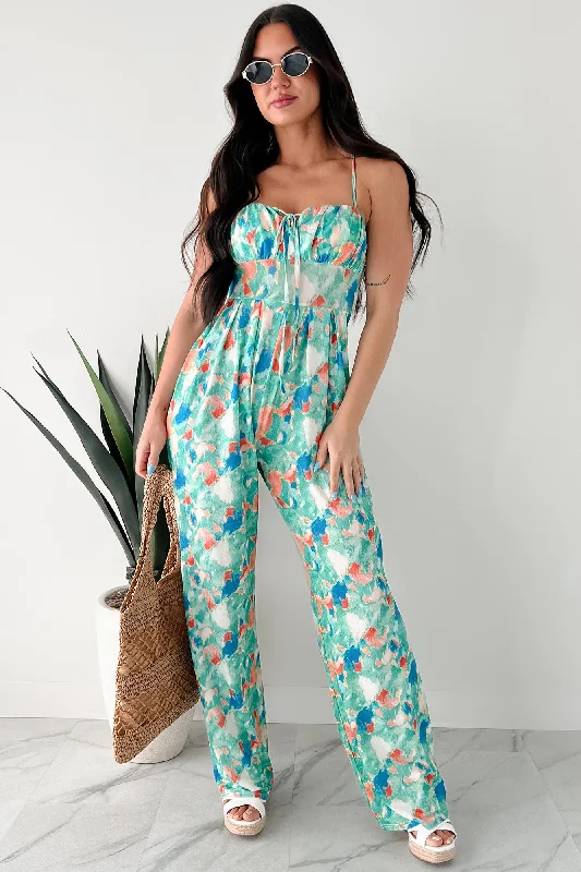 Step Into Stillness Watercolor Print Jumpsuit (Green)