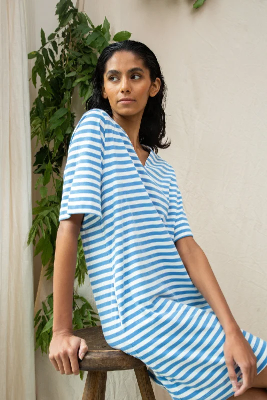 Sasha-Sue Organic Cotton Dress in Sea Blue and White