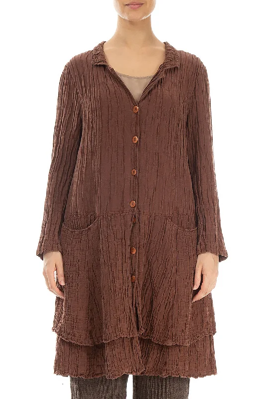Collar Crinkled Brown Silk Jacket Dress