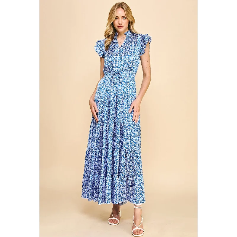 Clarissa Print Satin Tiered Maxi PINCH Dress